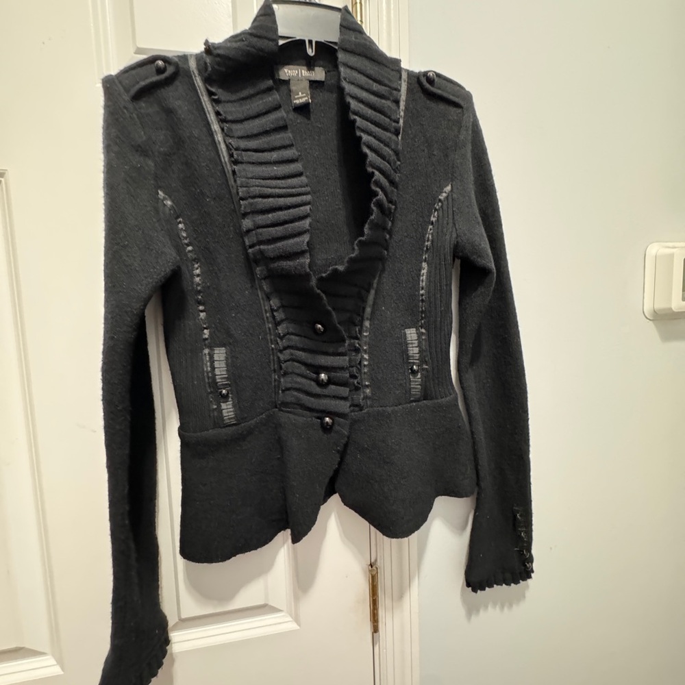 White House Black Market size small black wool sweater cardigan jacket - Picture 2 of 7